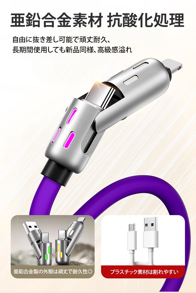 急速充電対応4-in-1アルミ合金充電ケーブル