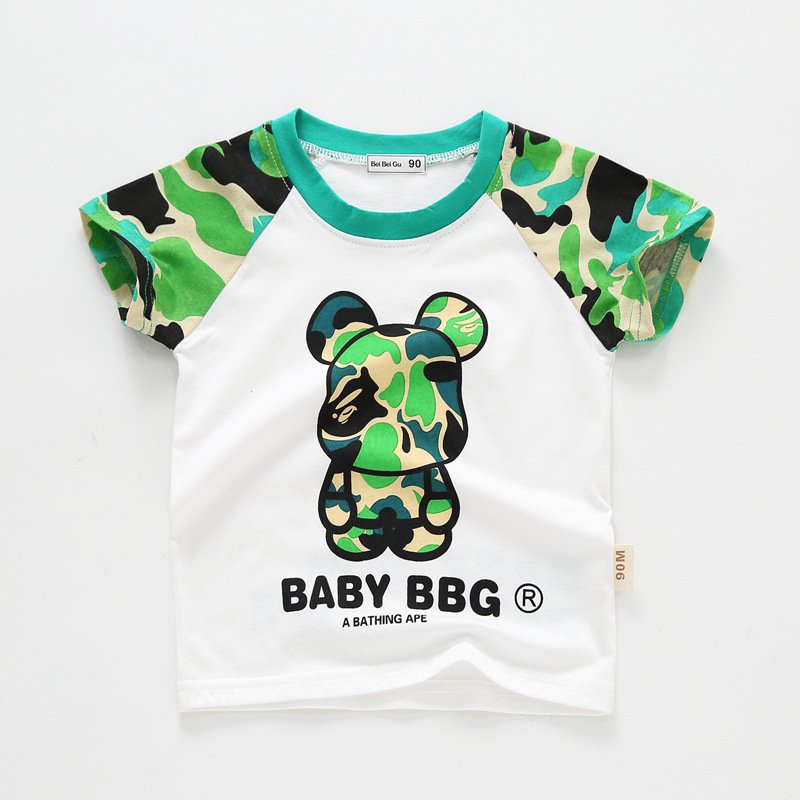 تي شيرت لطيف بياقة مستديرة ونقشة كرتونية للأطفال