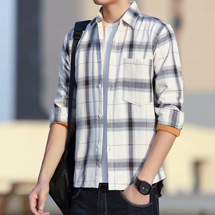 เสื้อเชิ้ตลายสก็อตหนาเก็บความอุ่นผู้ชาย