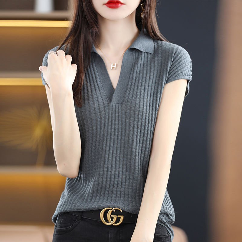 เสื้อผ้าถักคอโปโลทรงสลิมฟิตตัวระดับไฮเอนด์