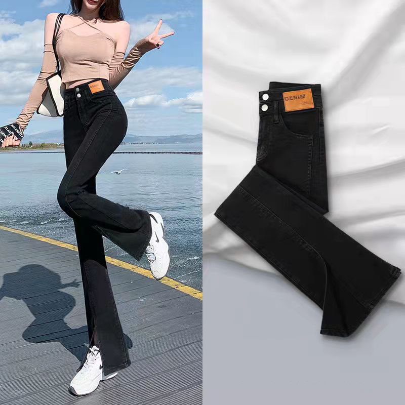 กางเกงขาม้าเอวสูง ผ่าหน้า มีความยืดหยุ่นสูง