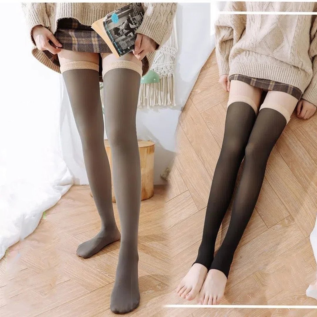 ถุงน่องเกินเข่าบุขนหนากันหนาว 