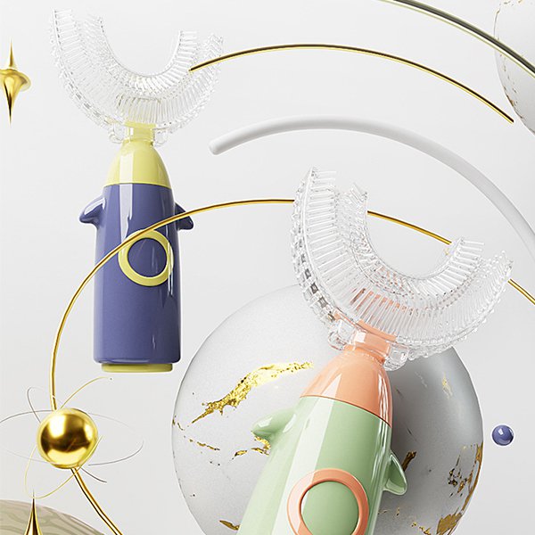 แปรงสีฟันซิลิโคนรูปตัวยูของเด็ก