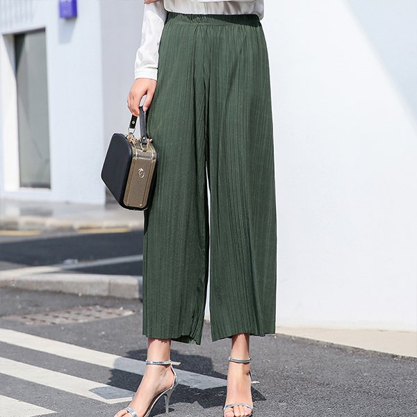 กางเกงขากา้างจีบแฟชั่น