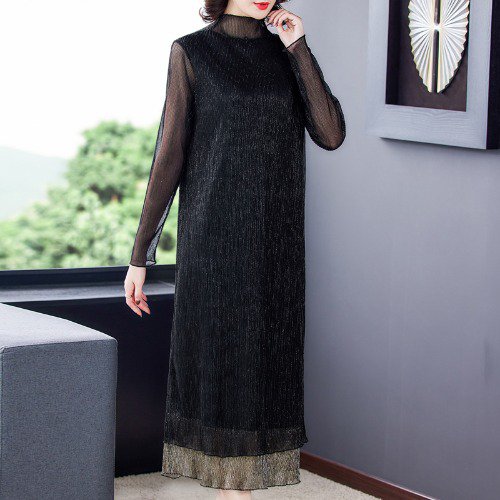 فستان مخملي مع خيوط ذهبية في أسبوع الموضة ميلان (احصل على الحزام مجانا)