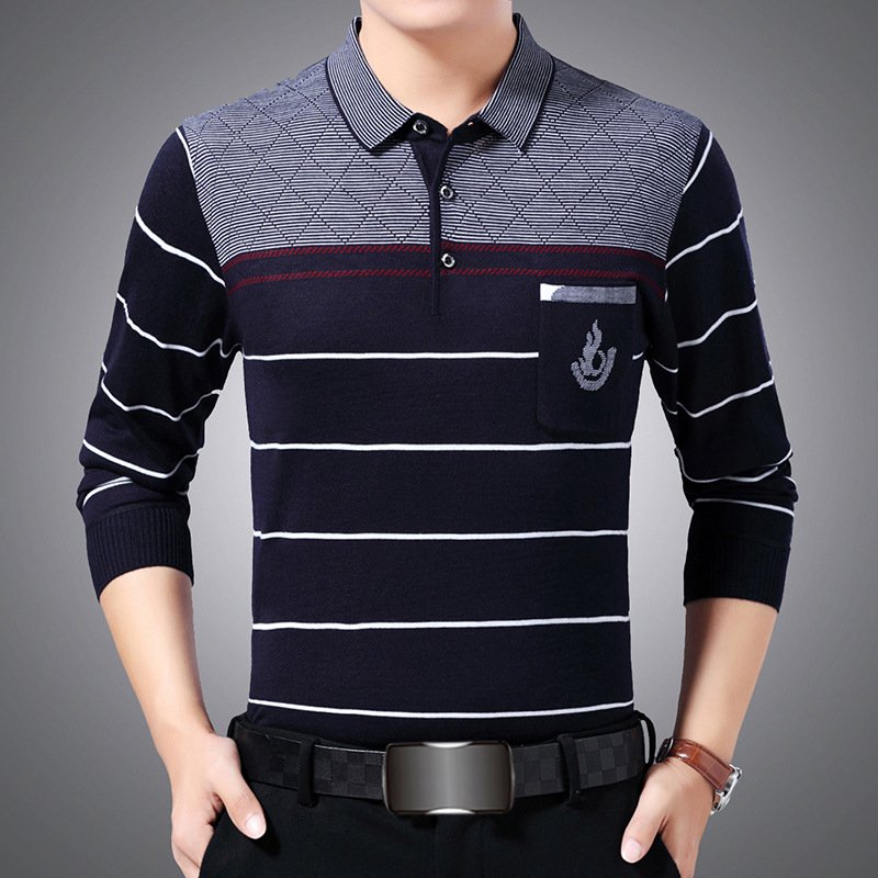 เสื้อยืดคอพับแขนยาวสำหรับผู้ชาย