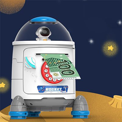 جرة المال بصمة الاصبع على شكل صاروخ فضائي