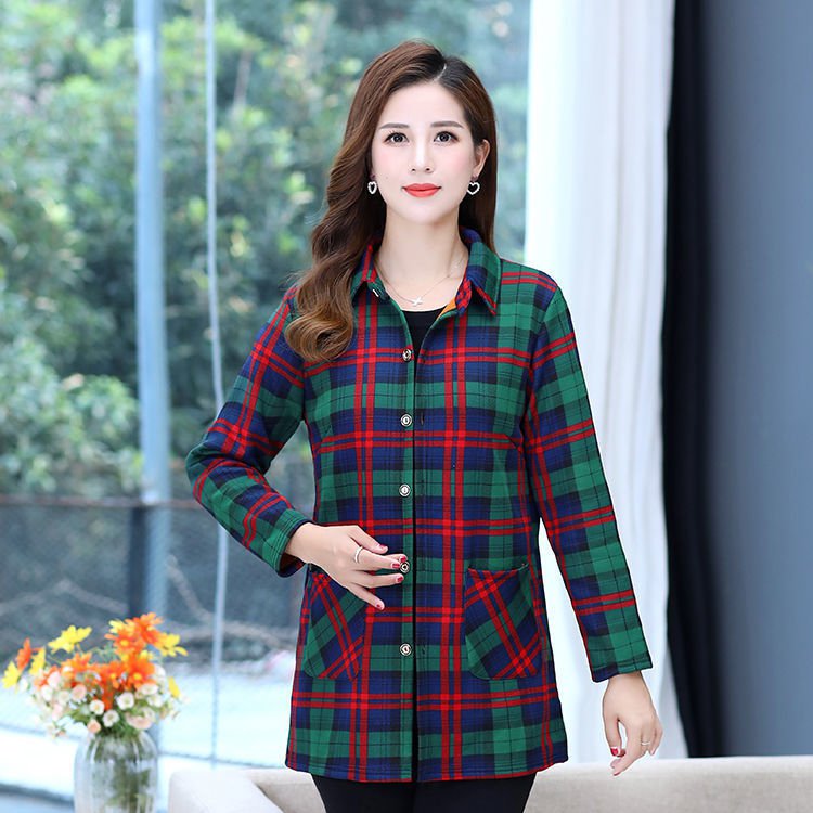 เสื้อเชิ้ตลายสก็อตเก็บความอุ่นสำหรับผู้หญิง