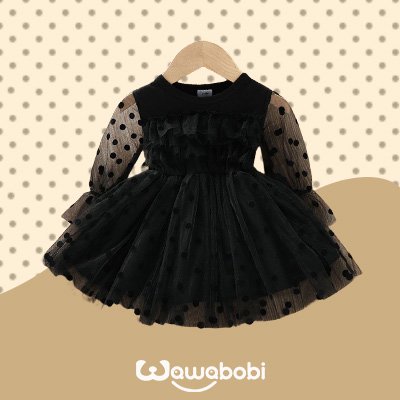 فستان شبكي مزين بالنقطات للفتيات