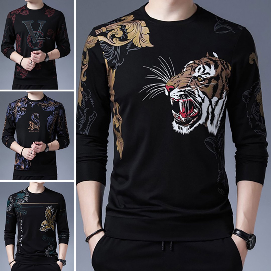 เสื้อแขนยาวพิมพ์ลายลำลองระดับไฮเอนด์ผู้ชาย