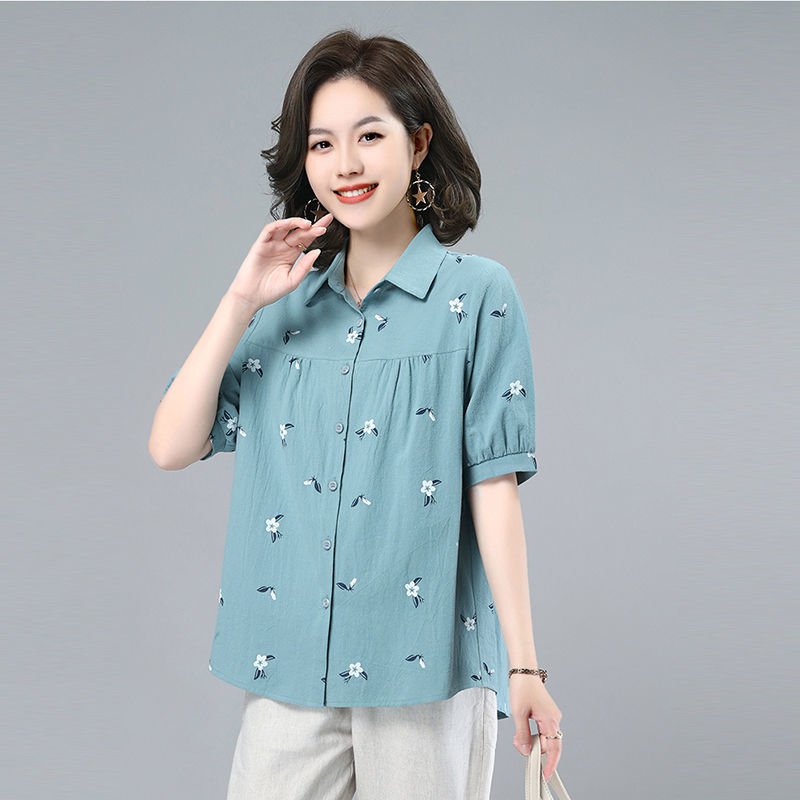 เสื้อเชิ้ตคอพับทรงหลวมแมทช์ง่ายดูผอมของคุณแม่