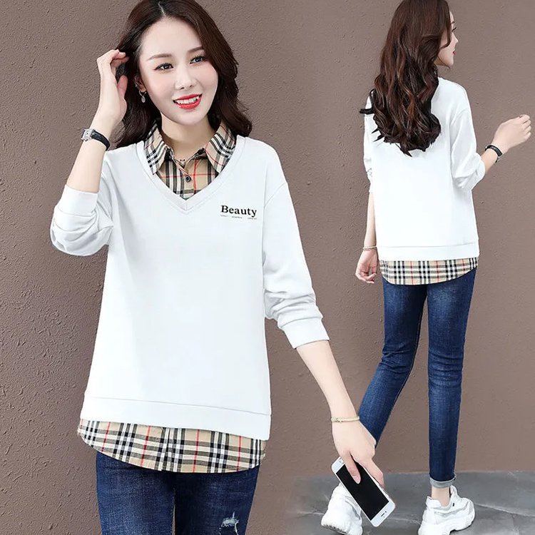 เสื้อแขนยาวมีเสน่ห์แมทช์ง่ายปลอมสองชิ้น