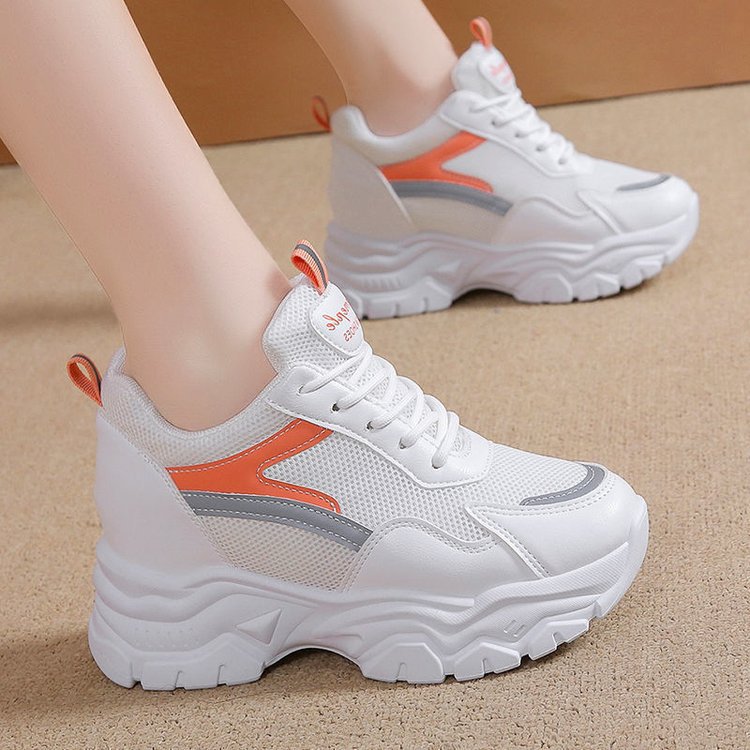 รองเท้าผ้าใบพื้นหนาเพิ่มความสูงของผู้หญิง