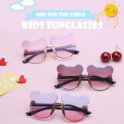 نظارة شمسيه الموضة بدون إطار على شكل الدب الصغير للأطفال