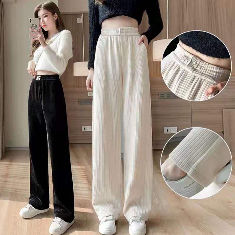 กางเกงขาบานผ้าเชนิลล์ลำลอง