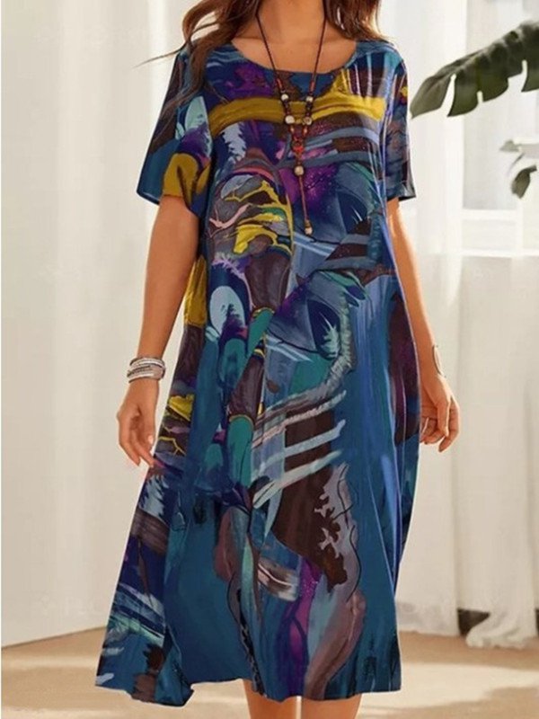 ชุดเดรสพิมพ์ลายผ้าไหม 